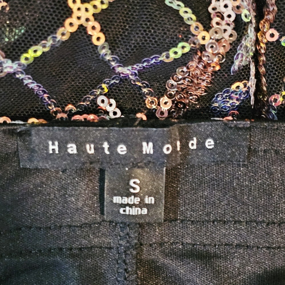 HAUTE MONDE SEQUIN STRETCH MINI SKIRT S Rose Gold Glam Clubwear Cocktail Sexy - Picture 2 of 9